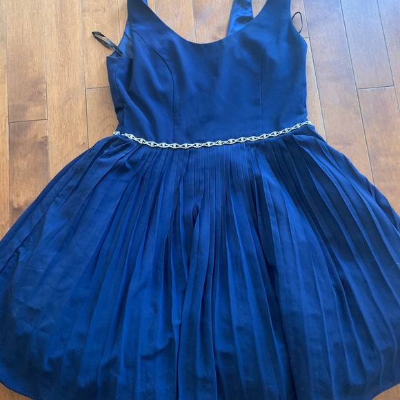 Navy blue formal dress with jeweled belt - Picture 1 of 5